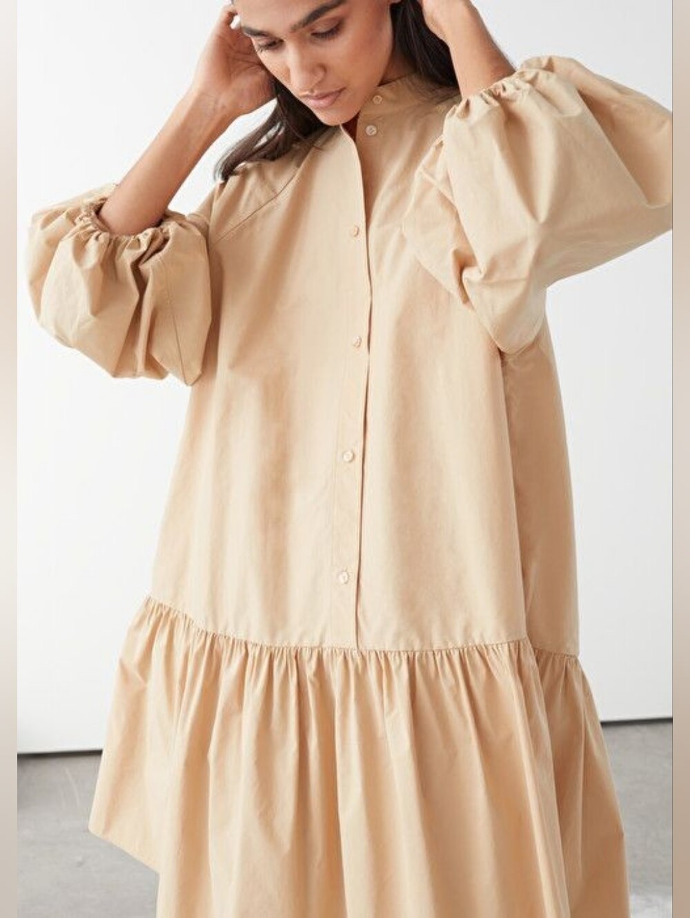 MOTF Babydoll Style Shirt Dress Puff-Sleeve Ruffle Hem Mini Dress